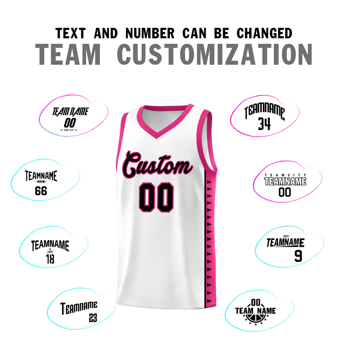 Custom White Rose Red Basketball Kits With Side Zigzag Pattern