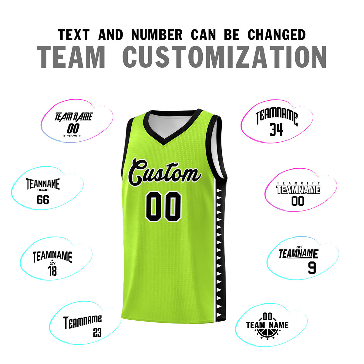 Custom Neon Green Black Basketball Kits With Side Zigzag Pattern
