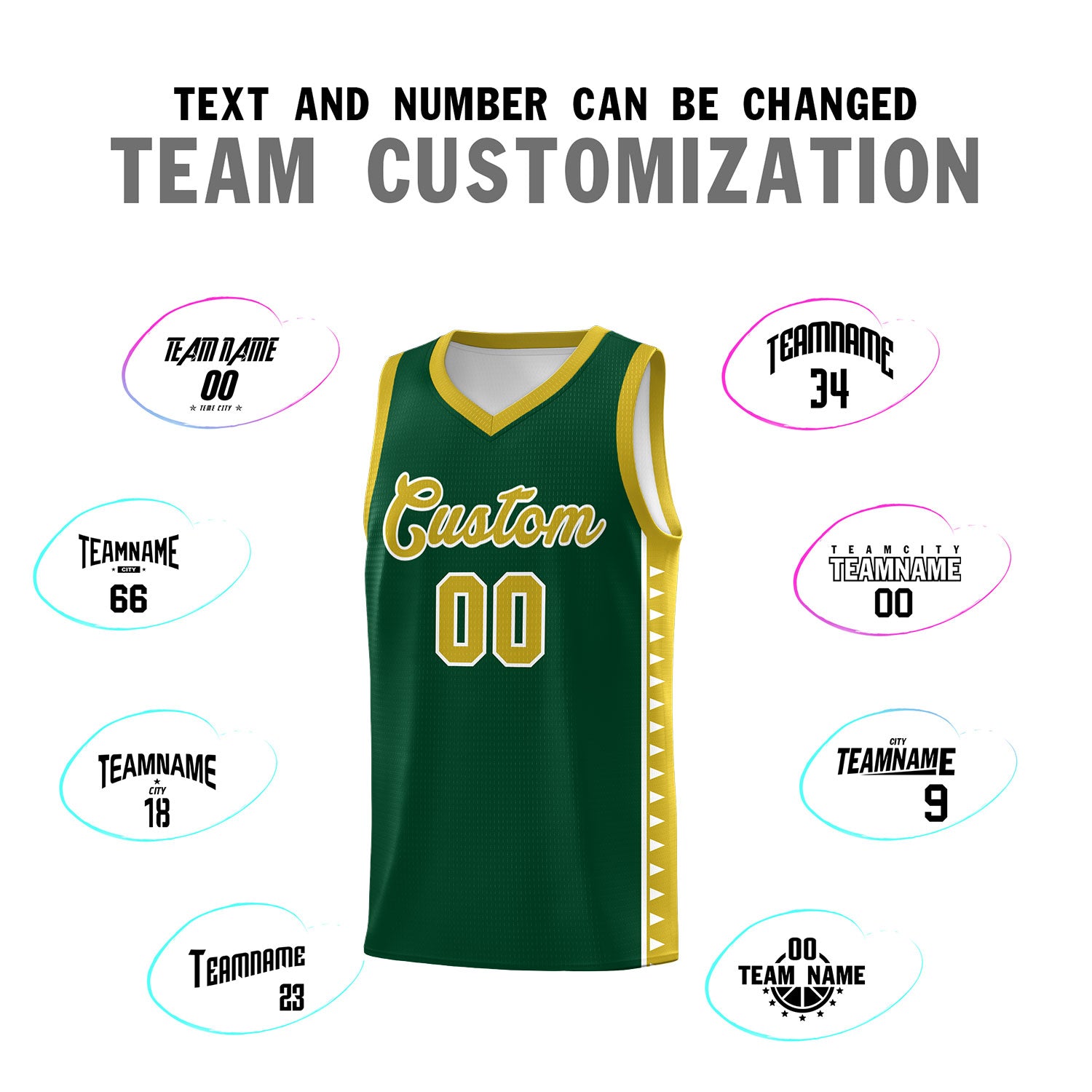 Custom Green Old Gold Basketball Kits With Side Zigzag Pattern