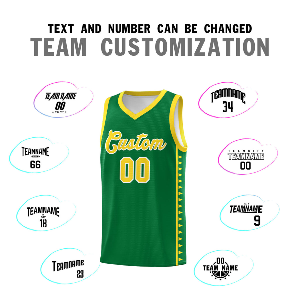 Custom Kelly Green Gold Basketball Kits With Side Zigzag Pattern
