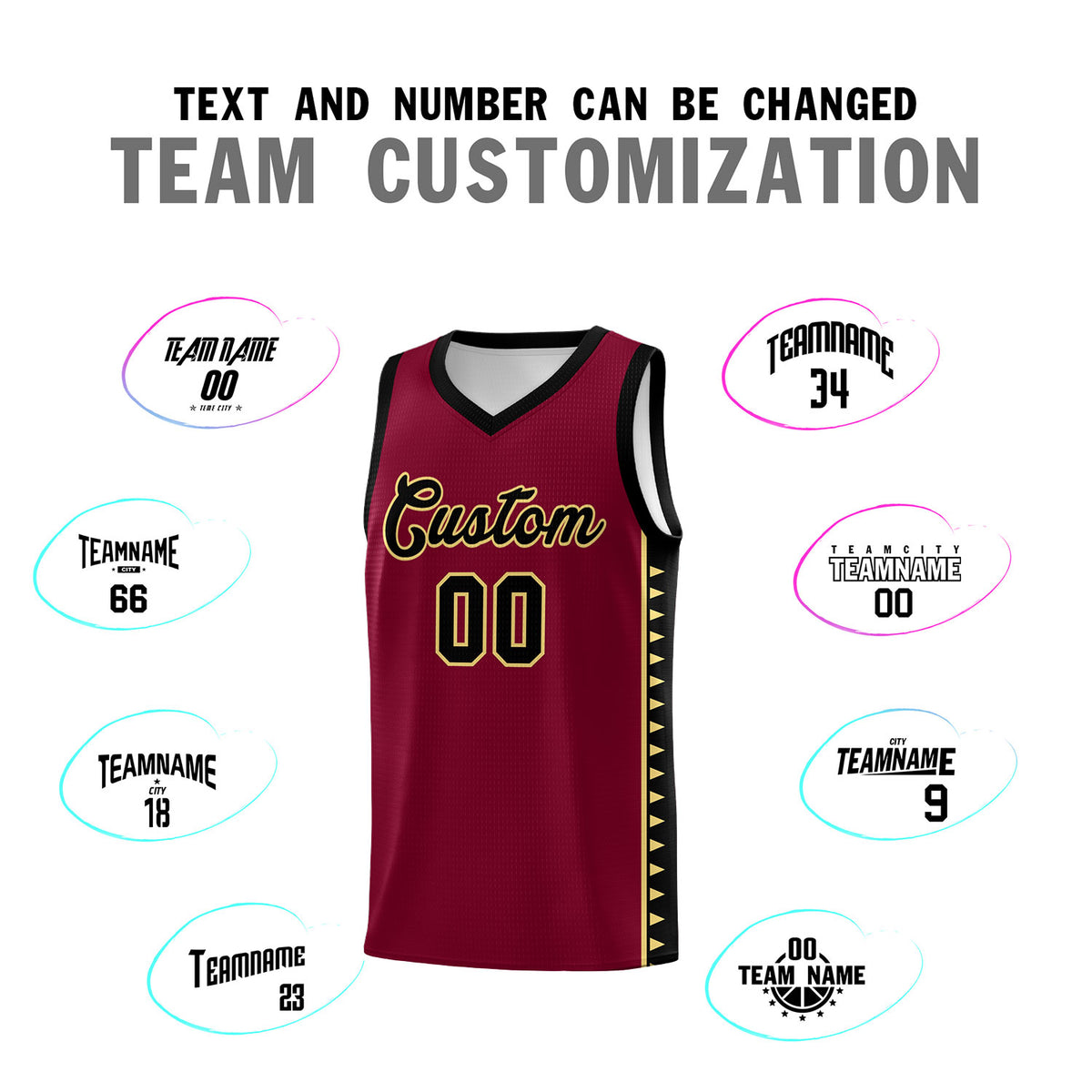 Custom Crimson Black Basketball Kits With Side Zigzag Pattern