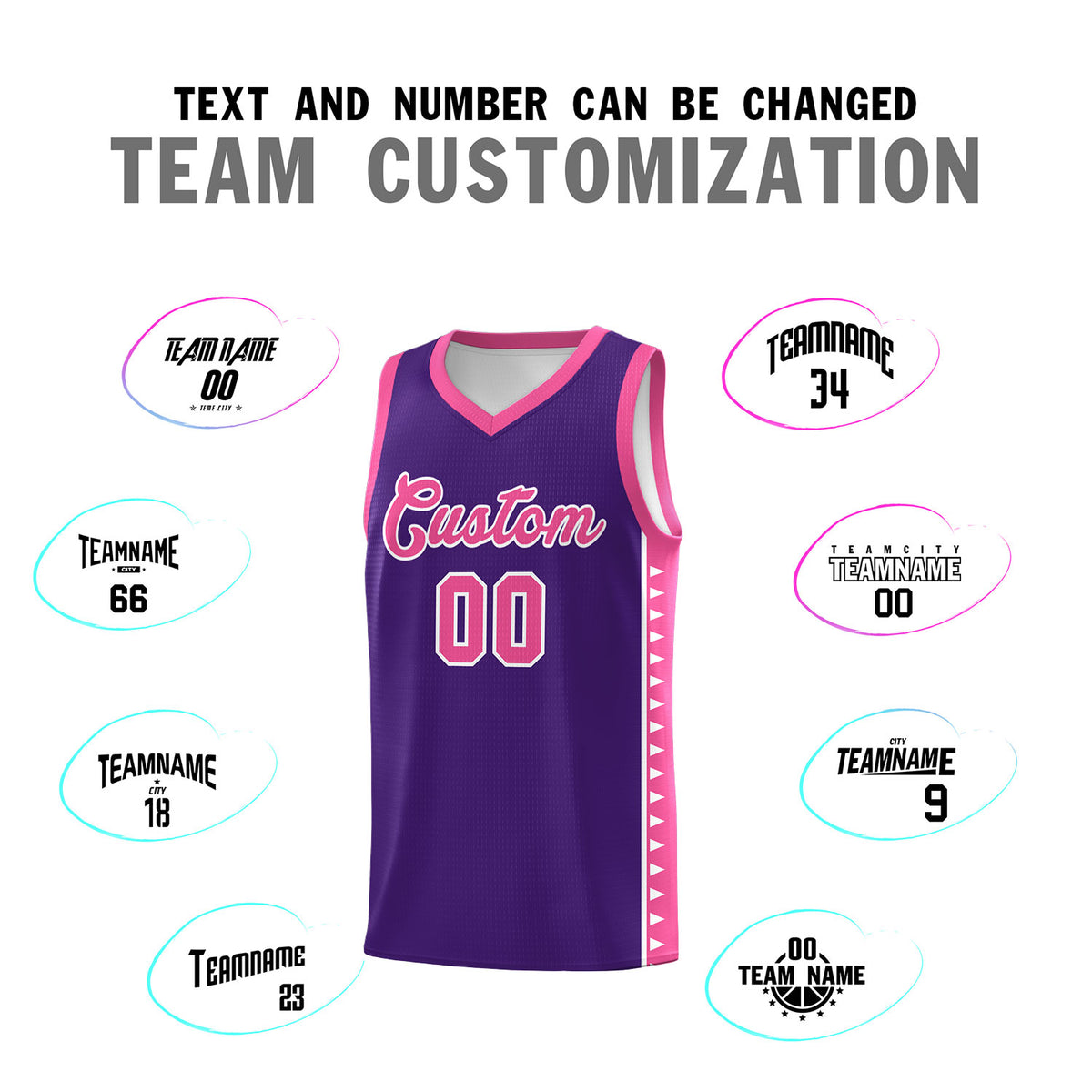Custom Purple Pink Basketball Kits With Side Zigzag Pattern