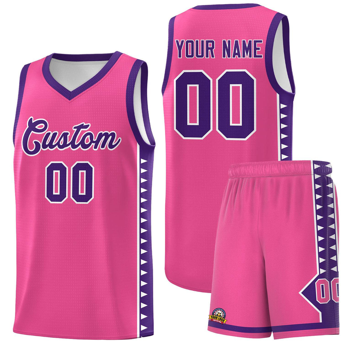 Custom Pink Purple Basketball Kits With Side Zigzag Pattern