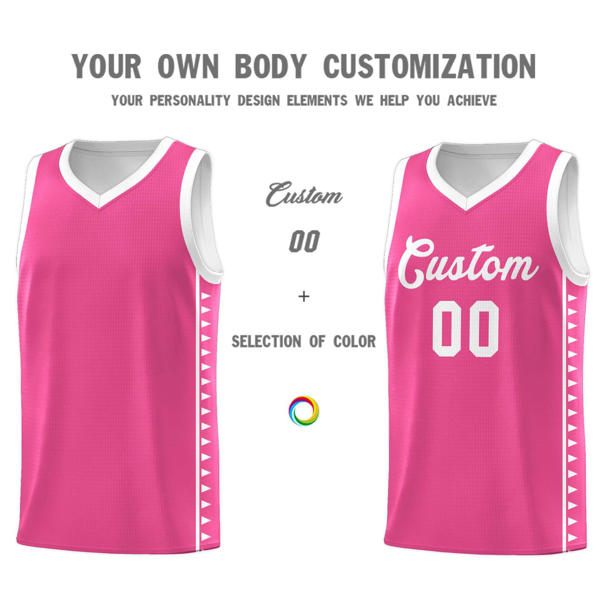 Custom Pink White Basketball Kits With Side Zigzag Pattern