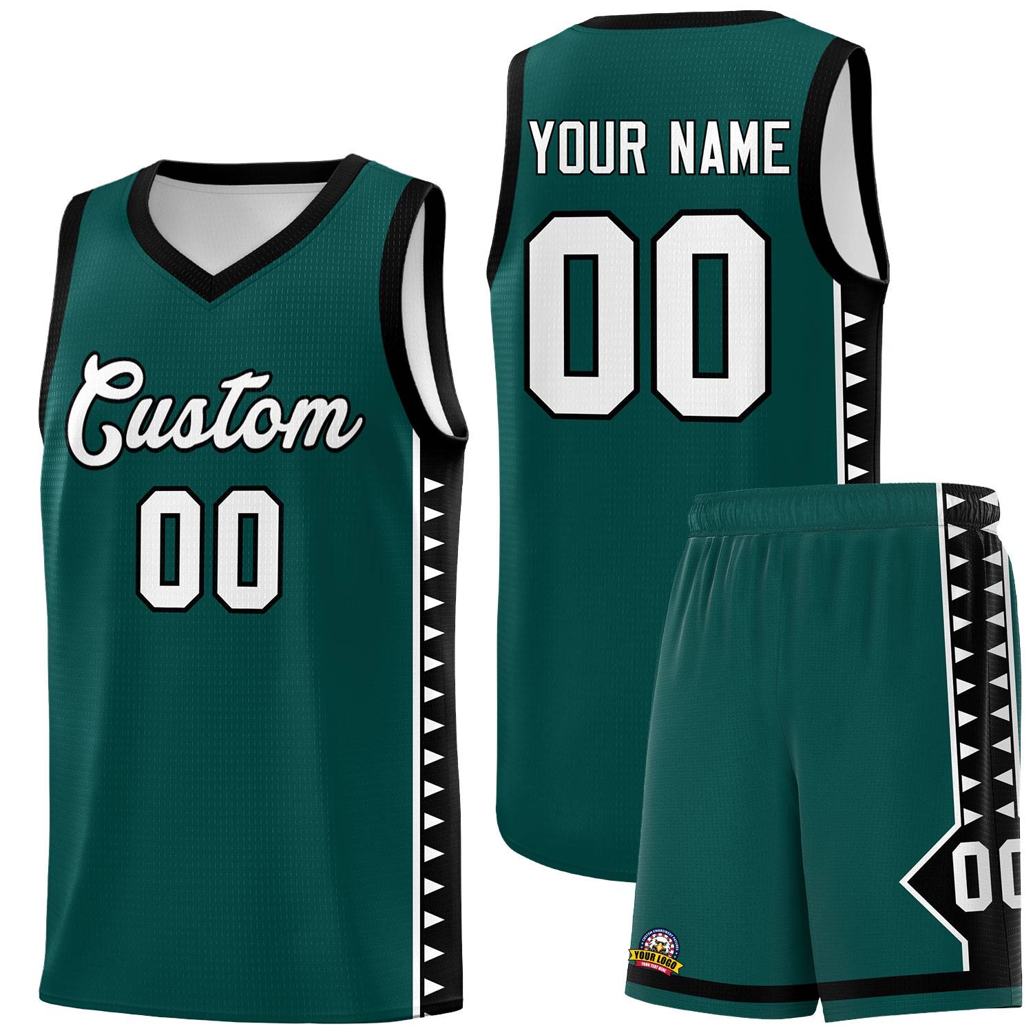 Custom Midnight Green Black Basketball Kits With Side Zigzag Pattern