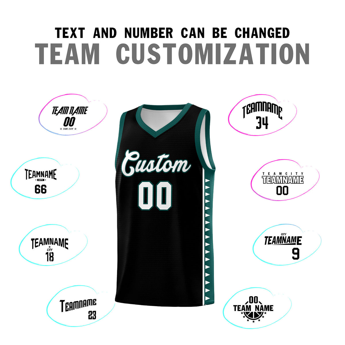 Custom Black Midnight Green Basketball Kits With Side Zigzag Pattern