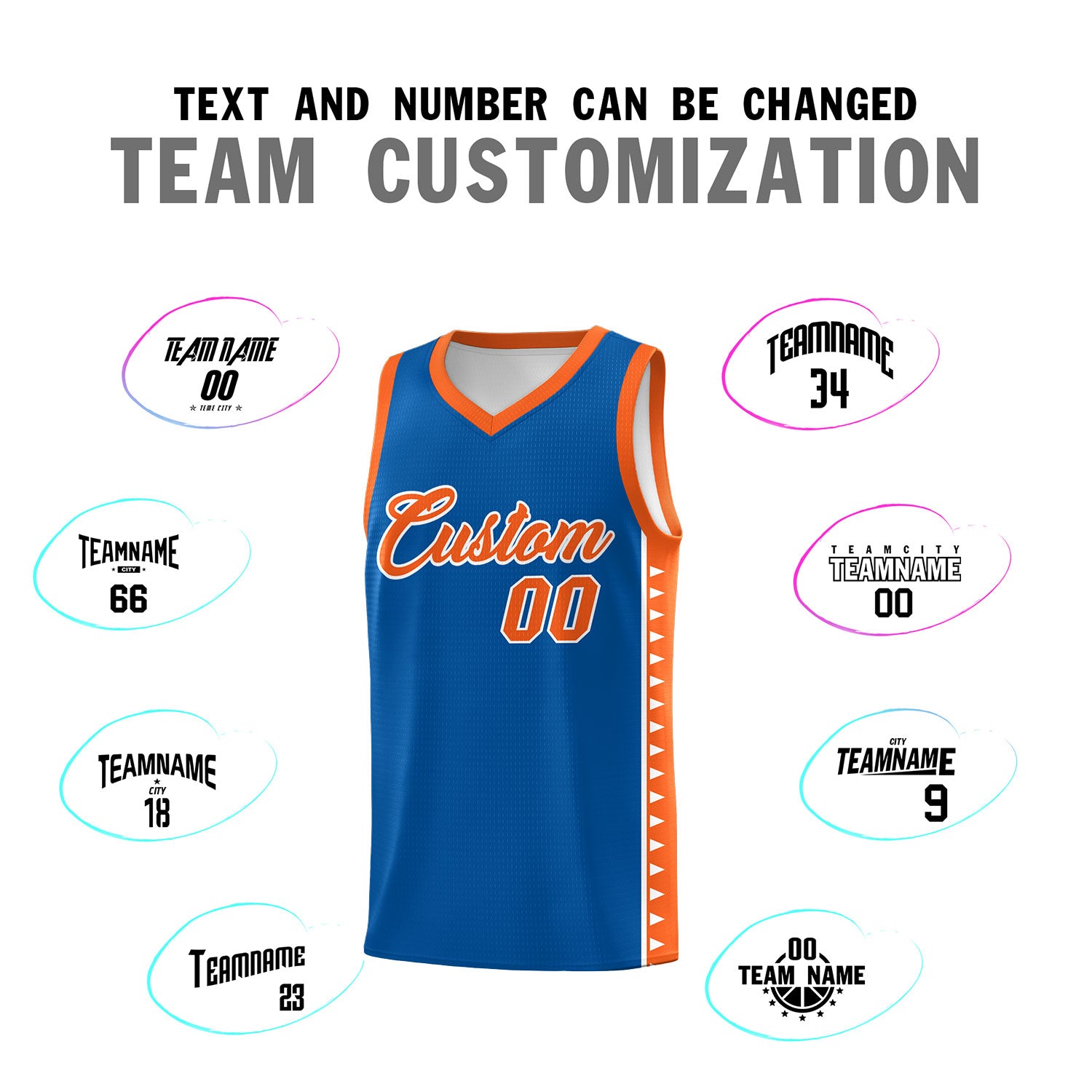 Custom Royal Orange Basketball Kits With Side Zigzag Pattern
