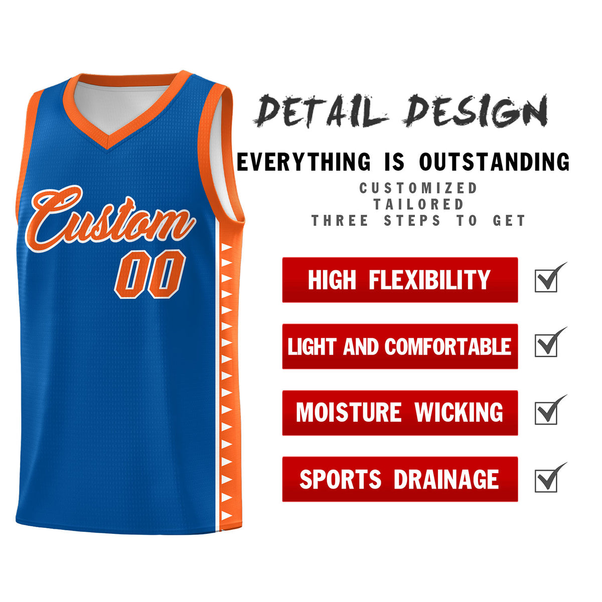Custom Royal Orange Basketball Kits With Side Zigzag Pattern