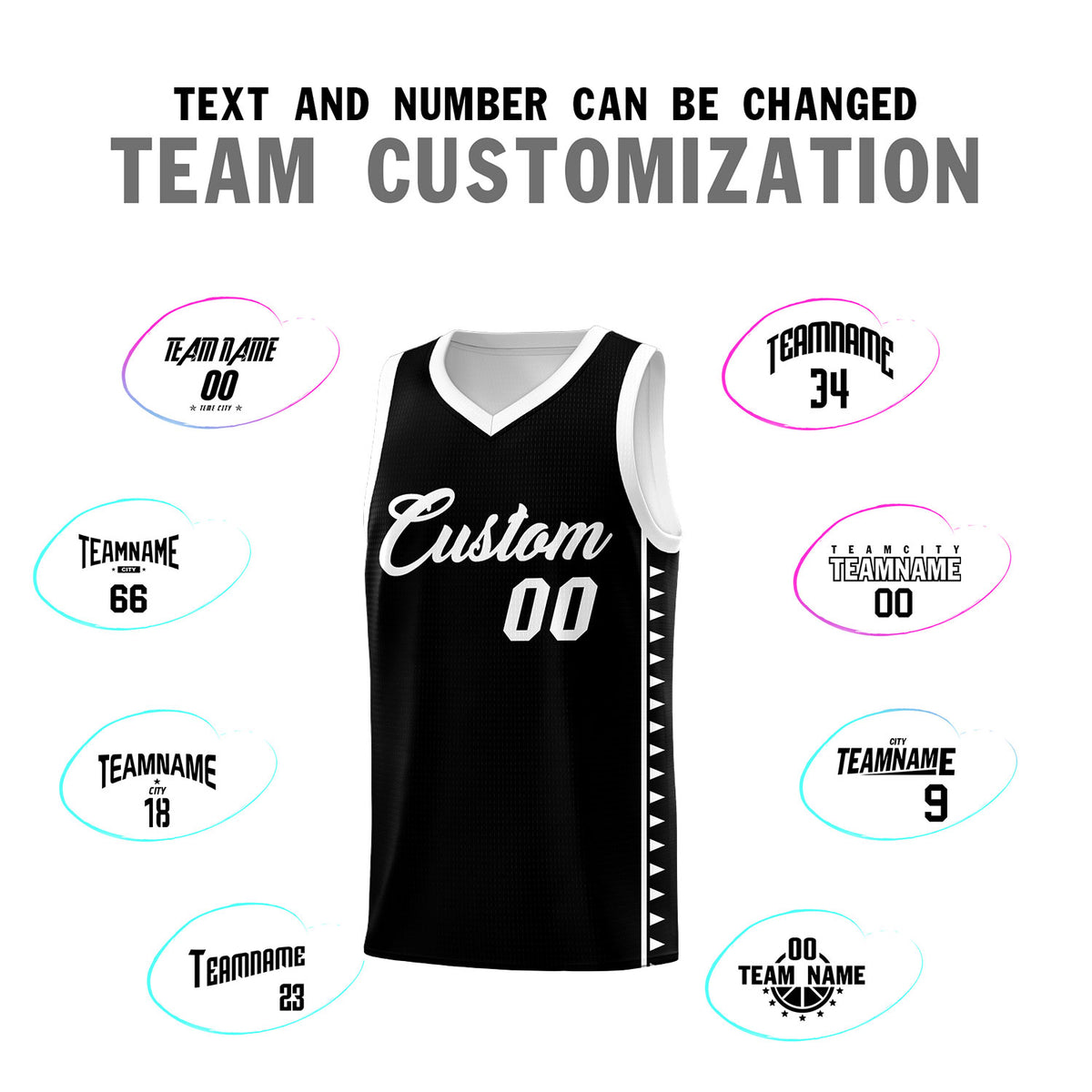 Custom Black White Basketball Kits With Side Zigzag Pattern