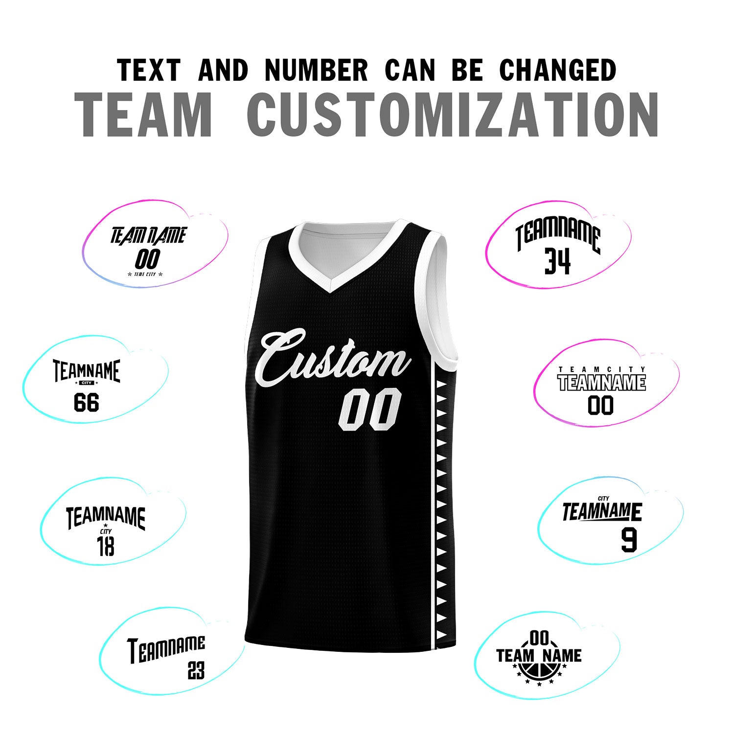 Custom Black White Basketball Kits With Side Zigzag Pattern
