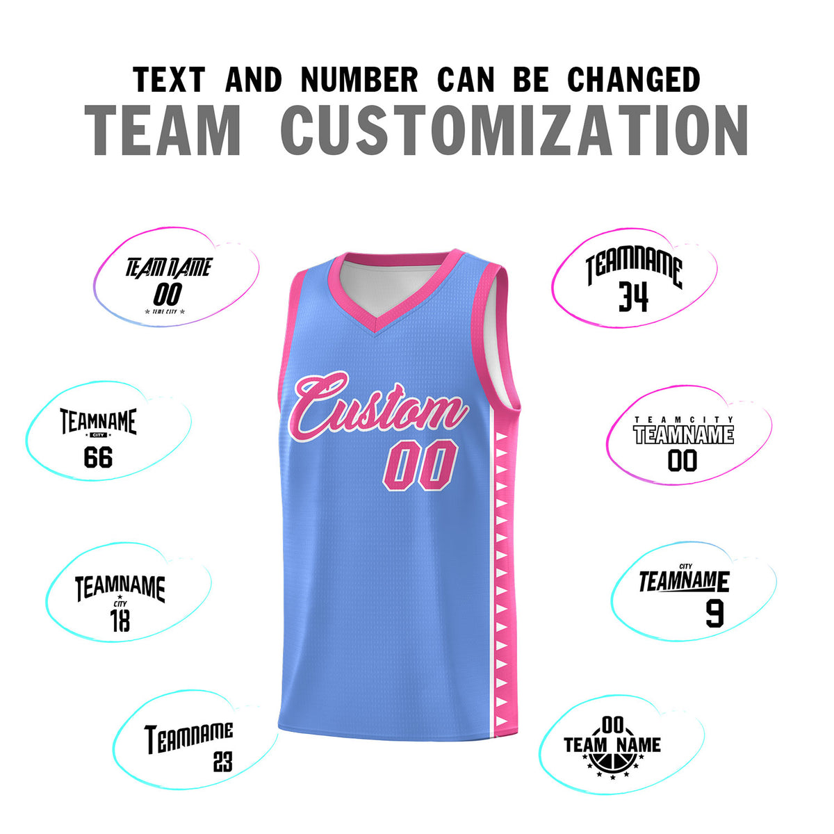 Custom Light Blue Pink Basketball Kits With Side Zigzag Pattern
