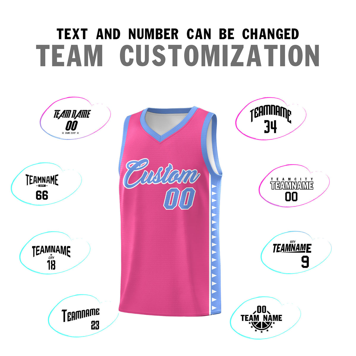 Custom Pink Light Blue Basketball Kits With Side Zigzag Pattern