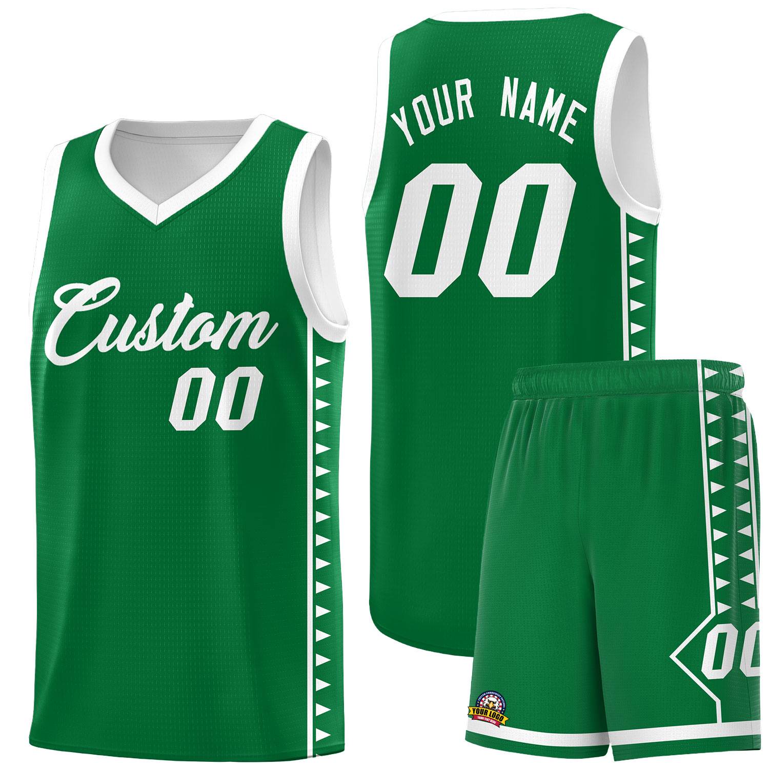 Custom Kelly Green White Basketball Kits With Side Zigzag Pattern