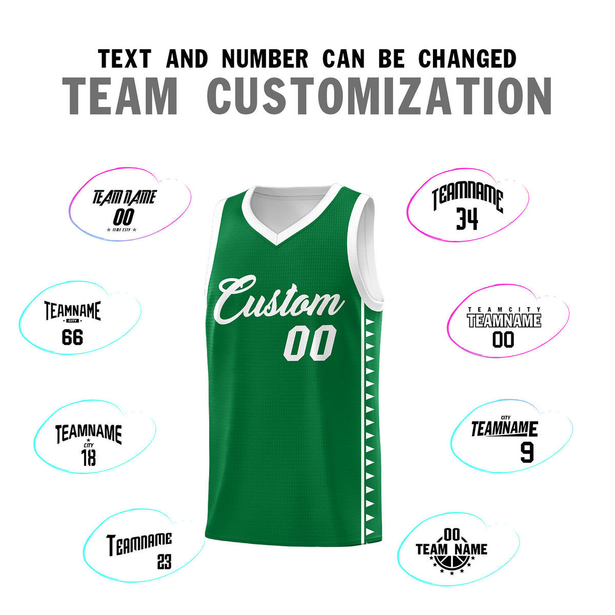 Custom Kelly Green White Basketball Kits With Side Zigzag Pattern