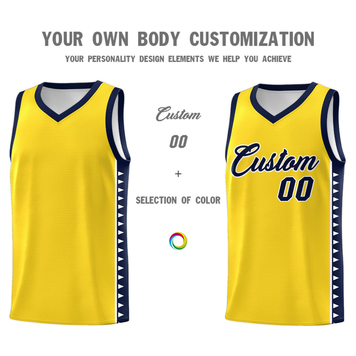 Custom Gold Navy Basketball Kits With Side Zigzag Pattern