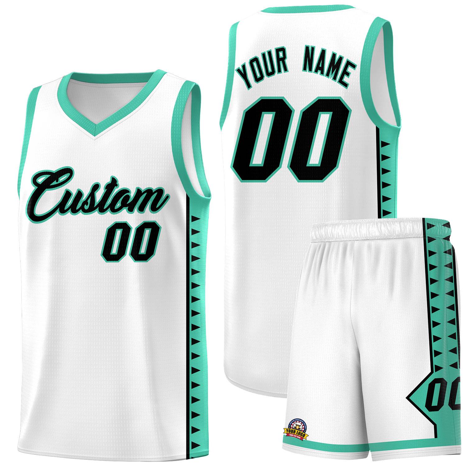 Custom White Bright Green Basketball Kits With Side Zigzag Pattern