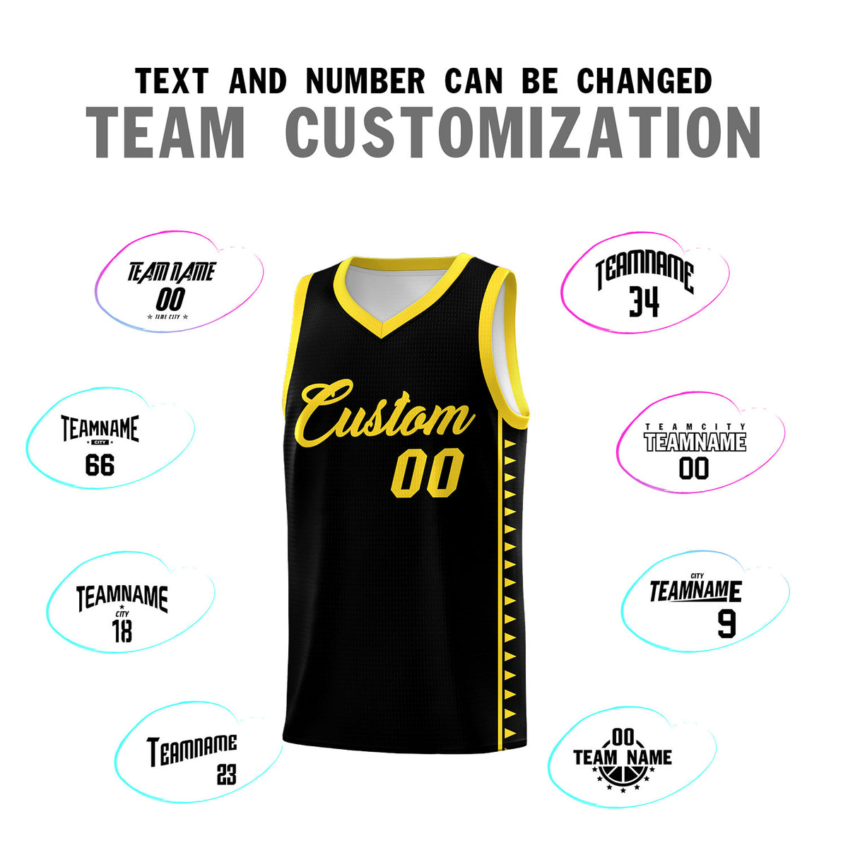 Custom Black Gold Basketball Kits With Side Zigzag Pattern