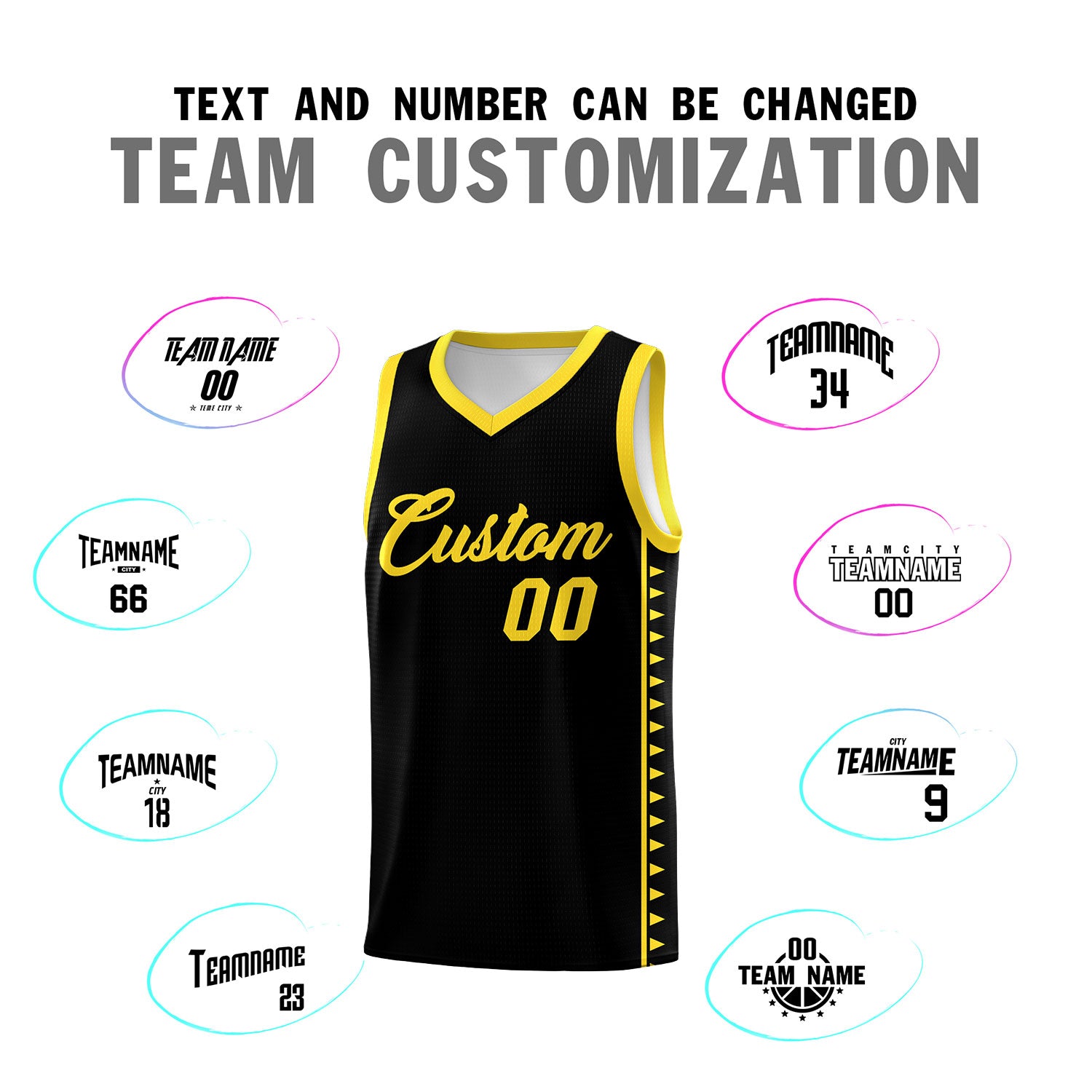 Custom Black Gold Basketball Kits With Side Zigzag Pattern