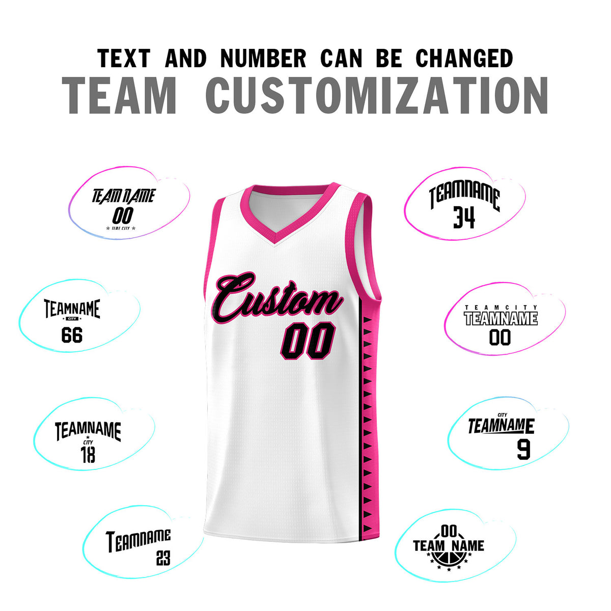 Custom White Rose Red Basketball Kits With Side Zigzag Pattern