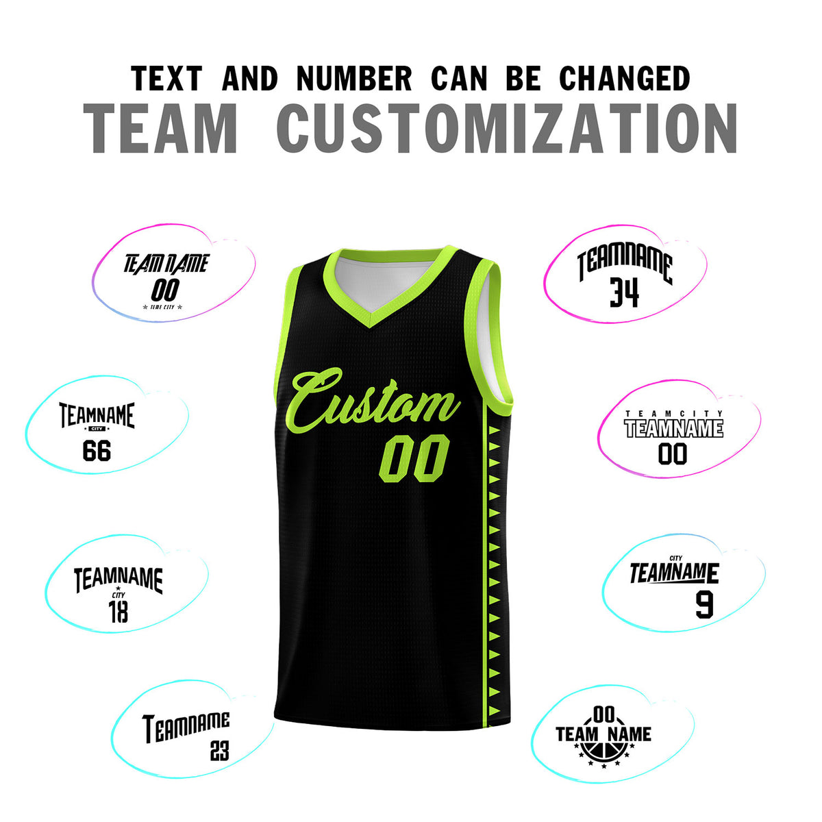 Custom Black Neon Green Basketball Kits With Side Zigzag Pattern