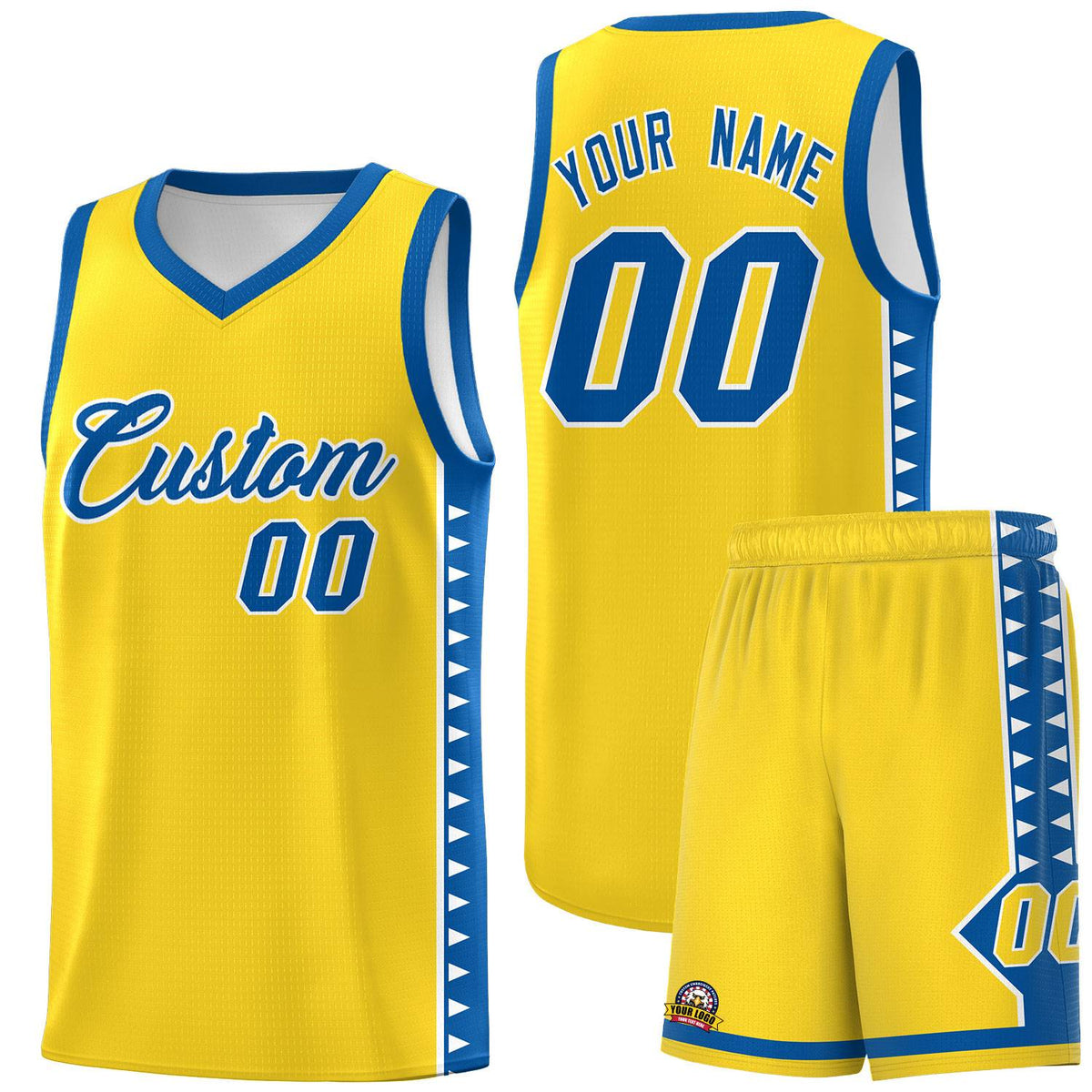 Custom Gold Royal Basketball Kits With Side Zigzag Pattern