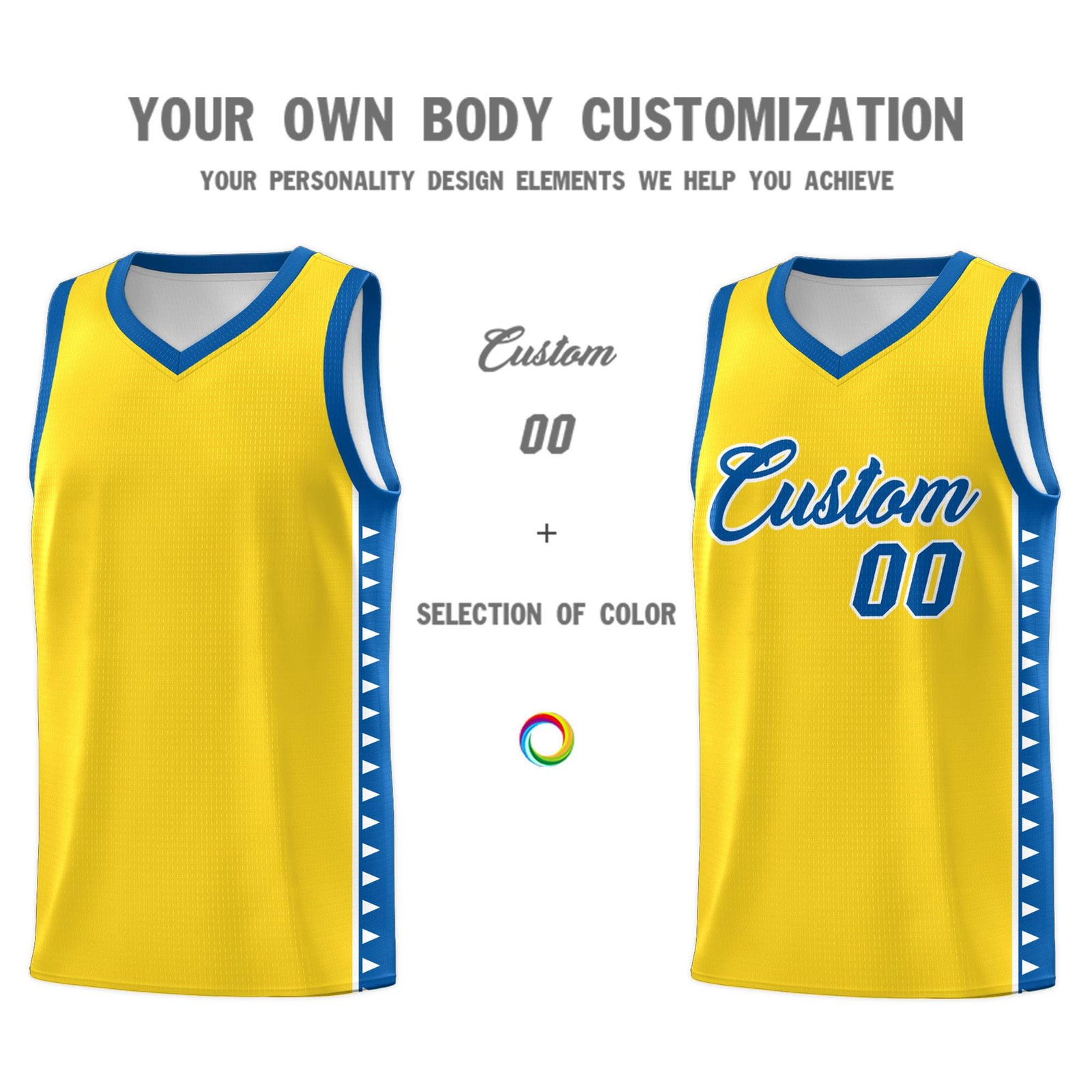Custom Gold Royal Basketball Kits With Side Zigzag Pattern