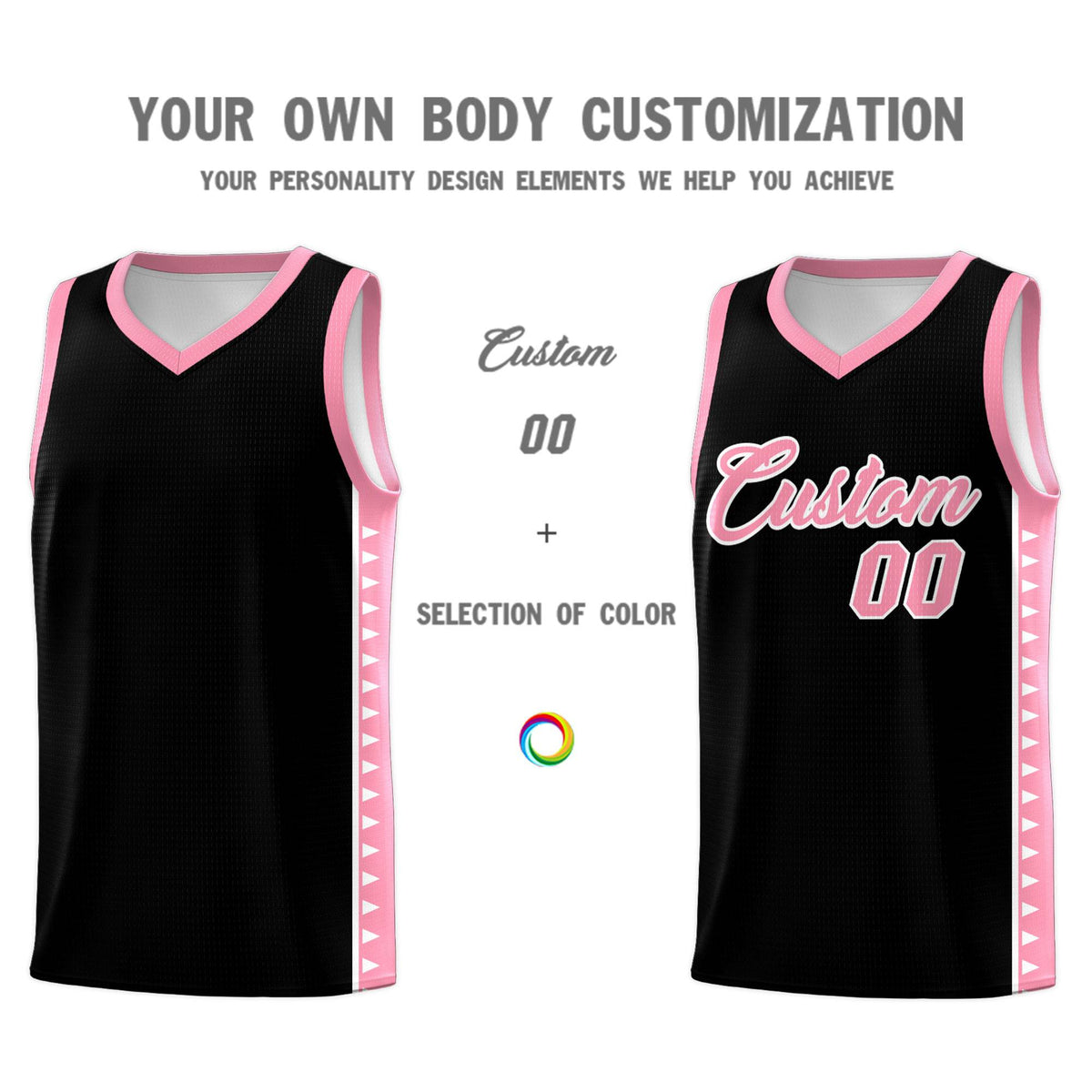Custom Black Light Pink Basketball Kits With Side Zigzag Pattern