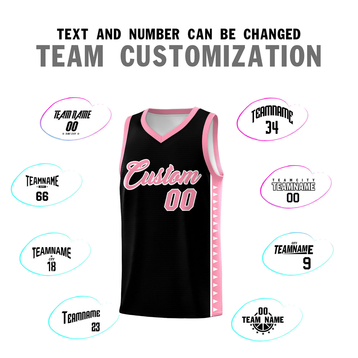Custom Black Light Pink Basketball Kits With Side Zigzag Pattern