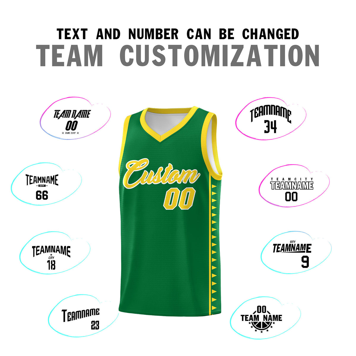Custom Kelly Green Gold Basketball Kits With Side Zigzag Pattern