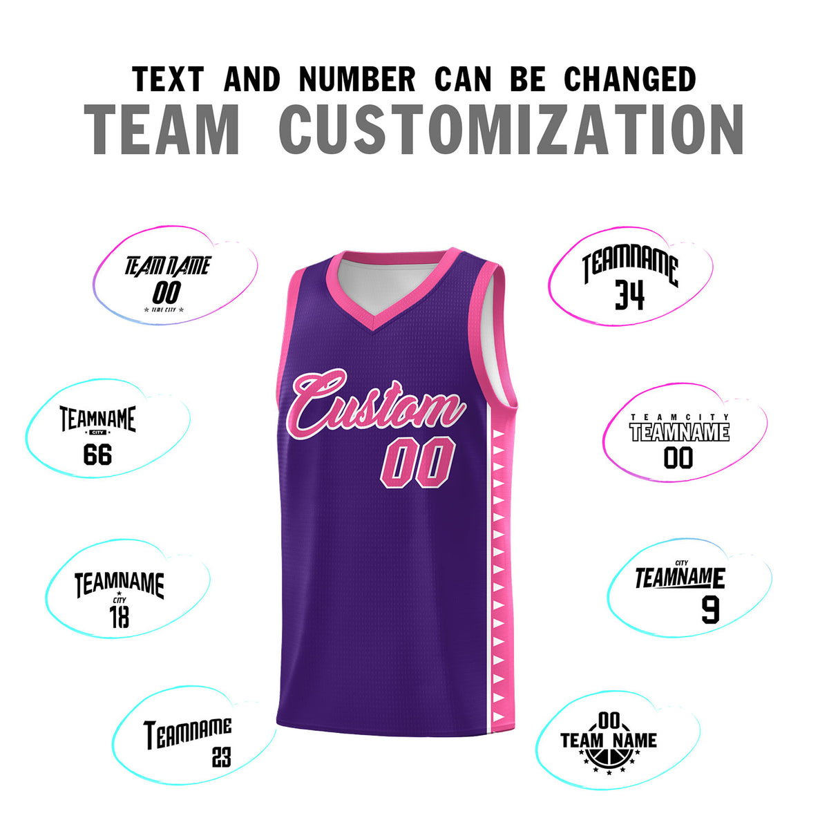Custom Purple Pink Basketball Kits With Side Zigzag Pattern