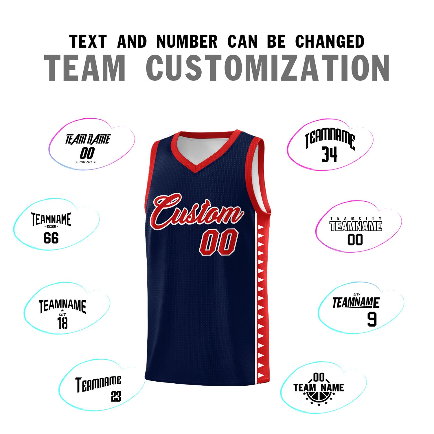 Custom Navy Red Basketball Kits With Side Zigzag Pattern
