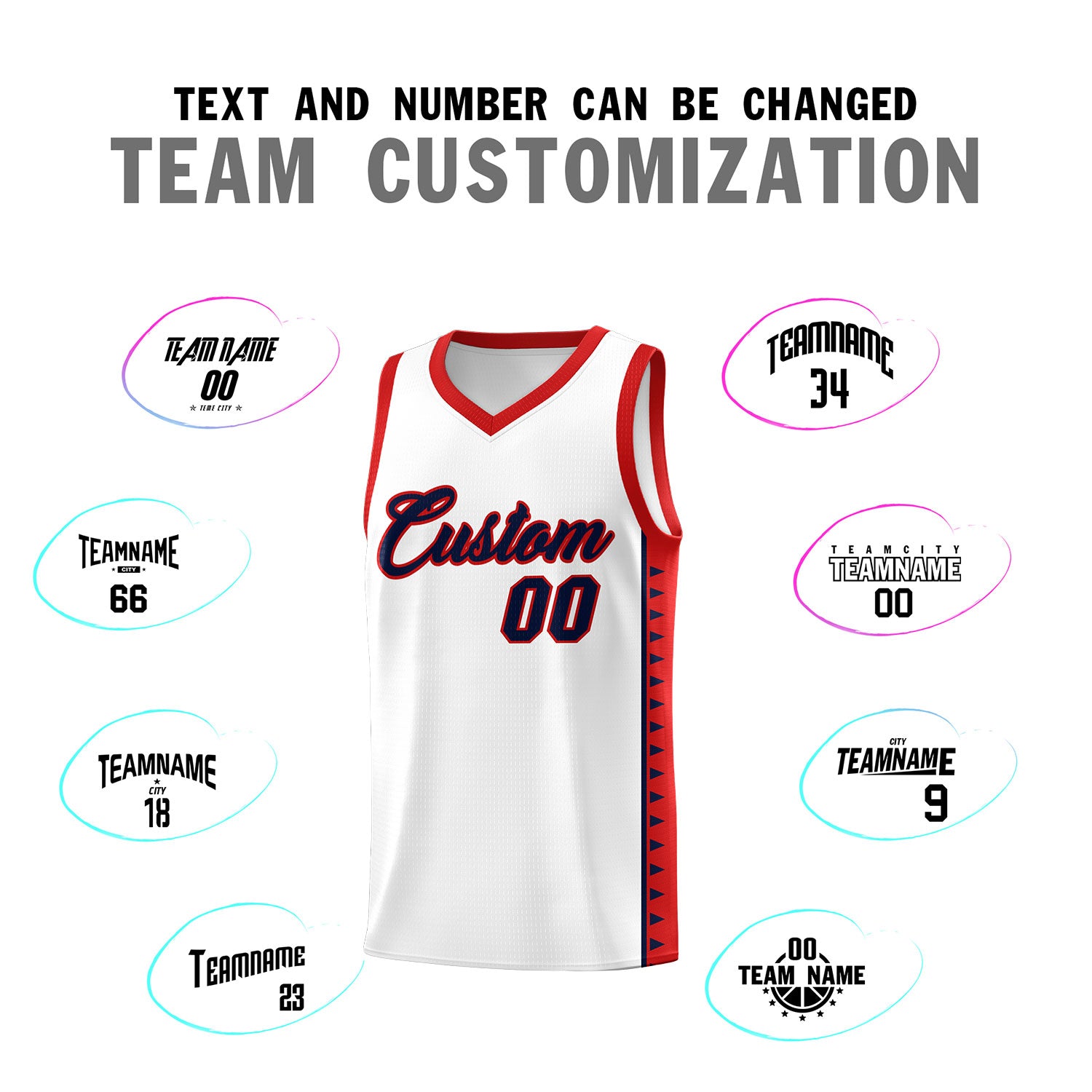 Custom White Red Basketball Kits With Side Zigzag Pattern