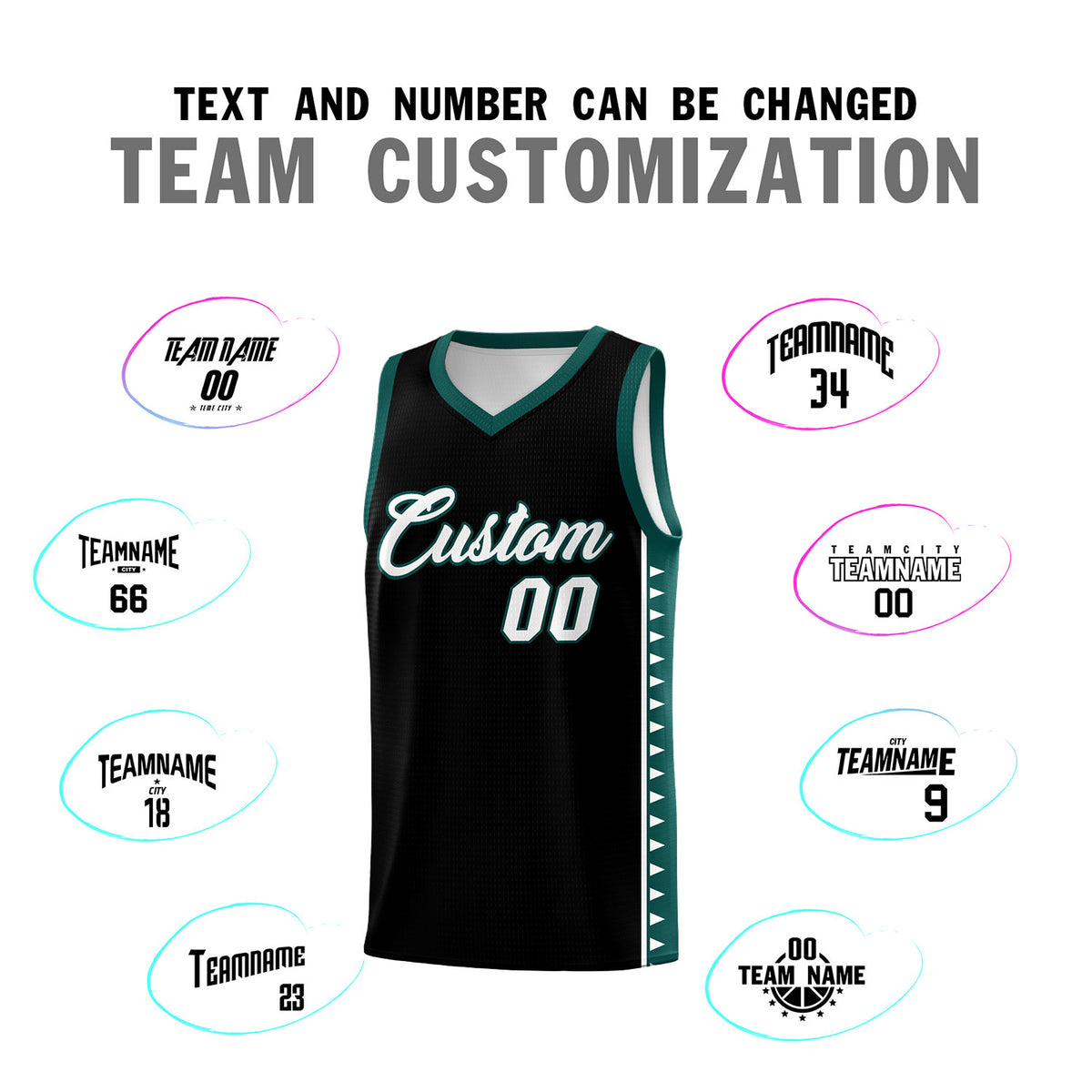 Custom Black Midnight Green Basketball Kits With Side Zigzag Pattern