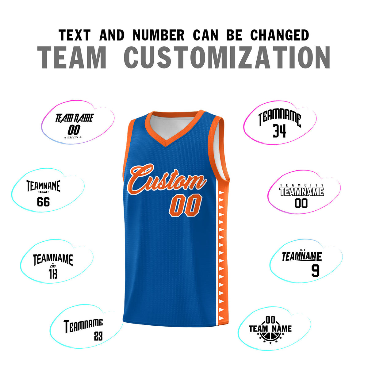 Custom Royal Orange Basketball Kits With Side Zigzag Pattern
