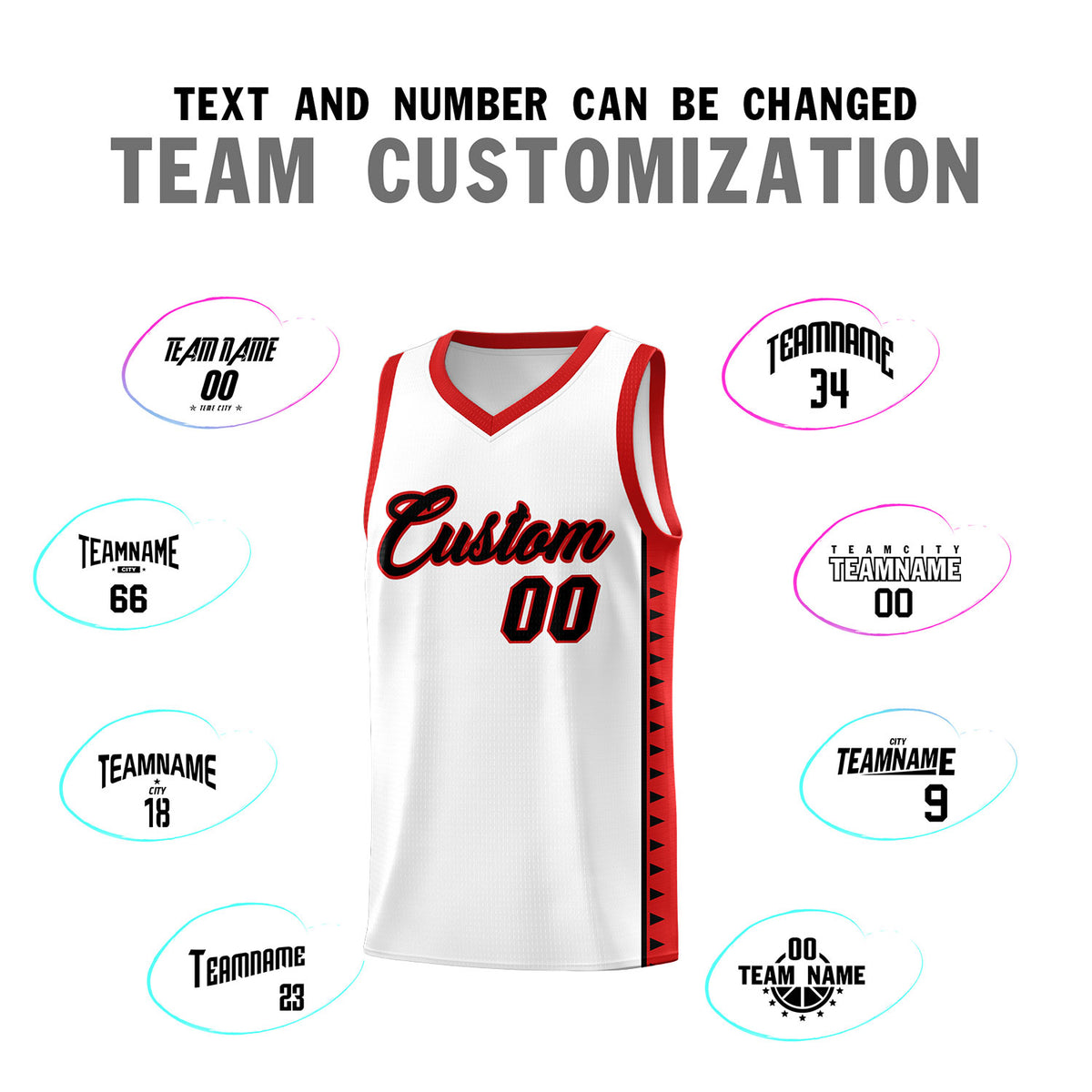 Custom White Red Basketball Kits With Side Zigzag Pattern