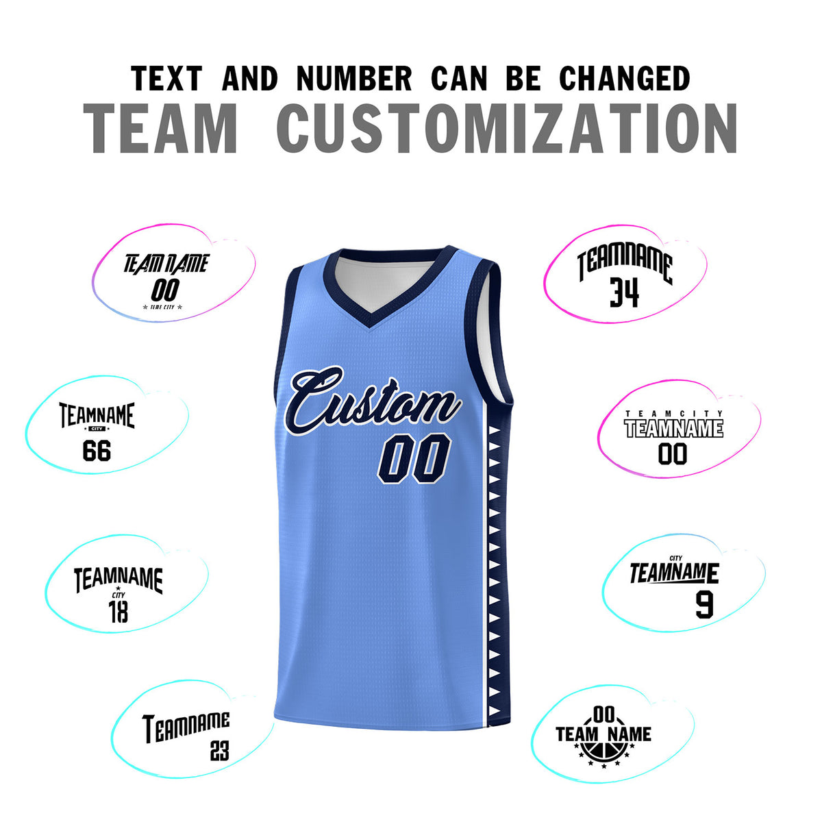 Custom Light Blue Navy Basketball Kits With Side Zigzag Pattern