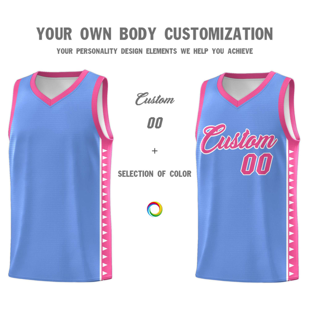 Custom Light Blue Pink Basketball Kits With Side Zigzag Pattern