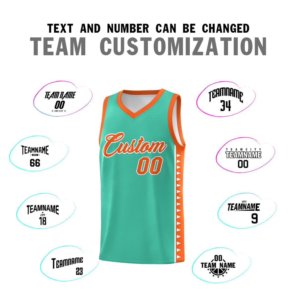 Custom Bright Green Orange Basketball Kits With Side Zigzag Pattern