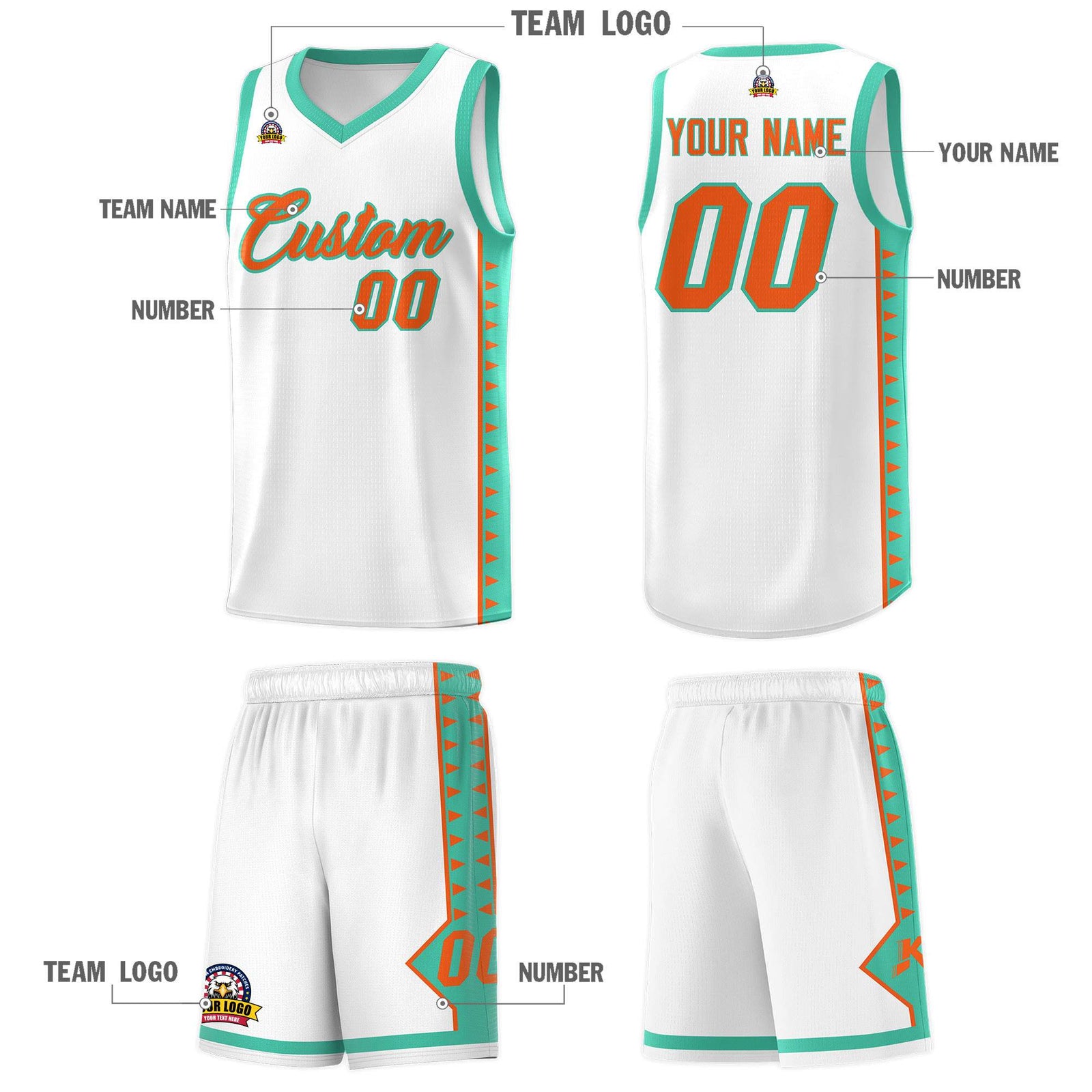 Custom White Bright Green Basketball Kits With Side Zigzag Pattern