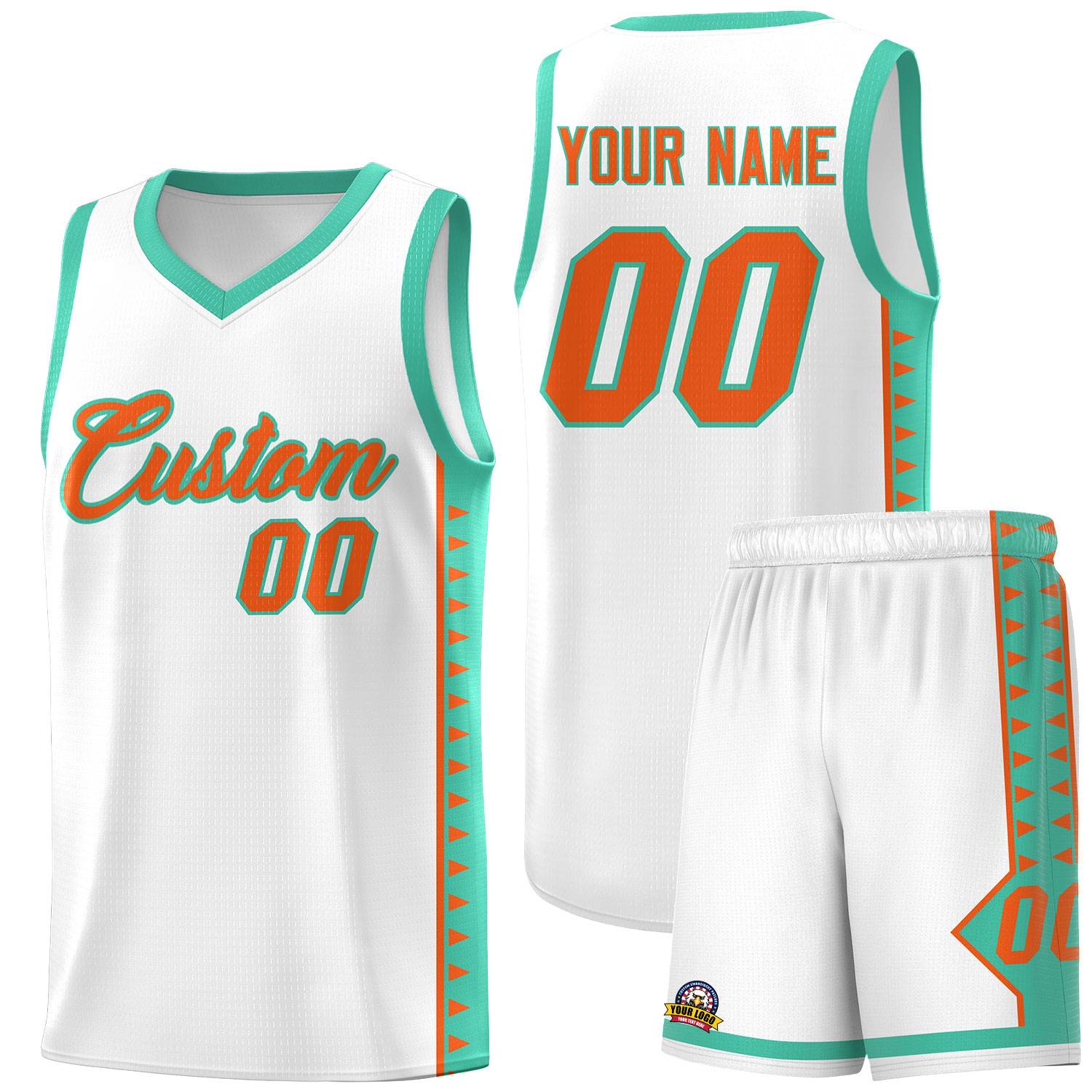 Custom White Bright Green Basketball Kits With Side Zigzag Pattern