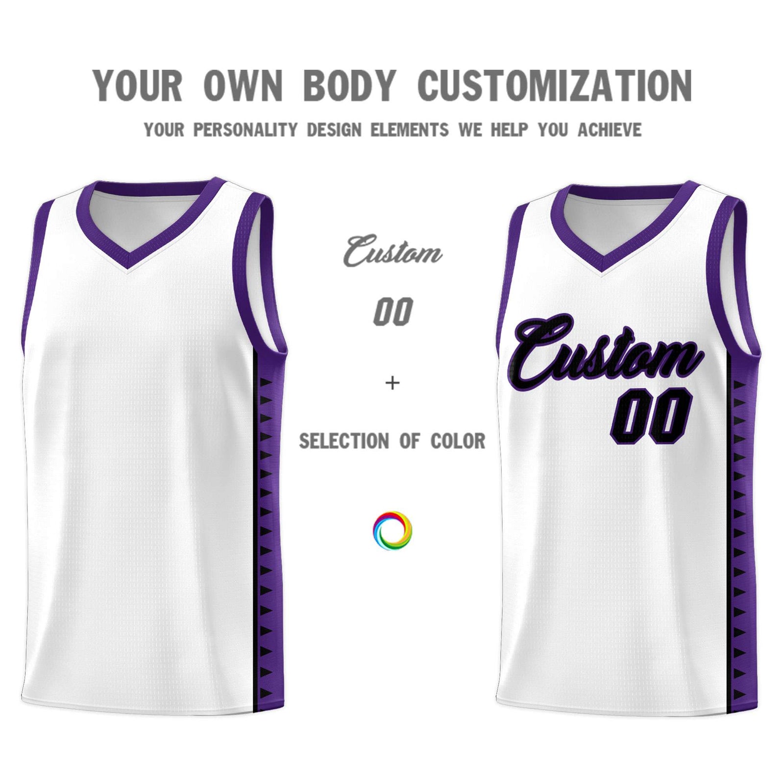 Custom White Purple Basketball Kits With Side Zigzag Pattern