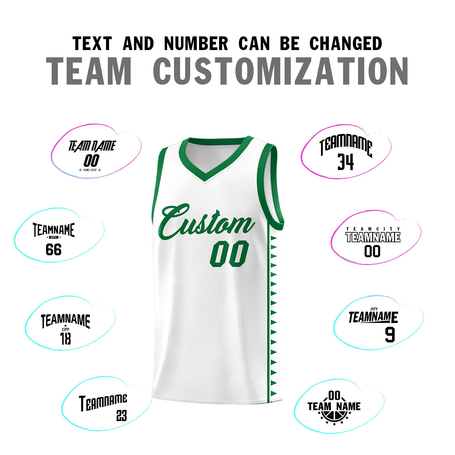 Custom White Kelly Green Basketball Kits With Side Zigzag Pattern
