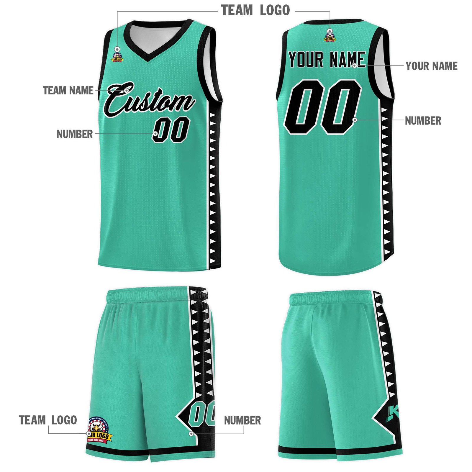 Custom Bright Green Black Basketball Kits With Side Zigzag Pattern
