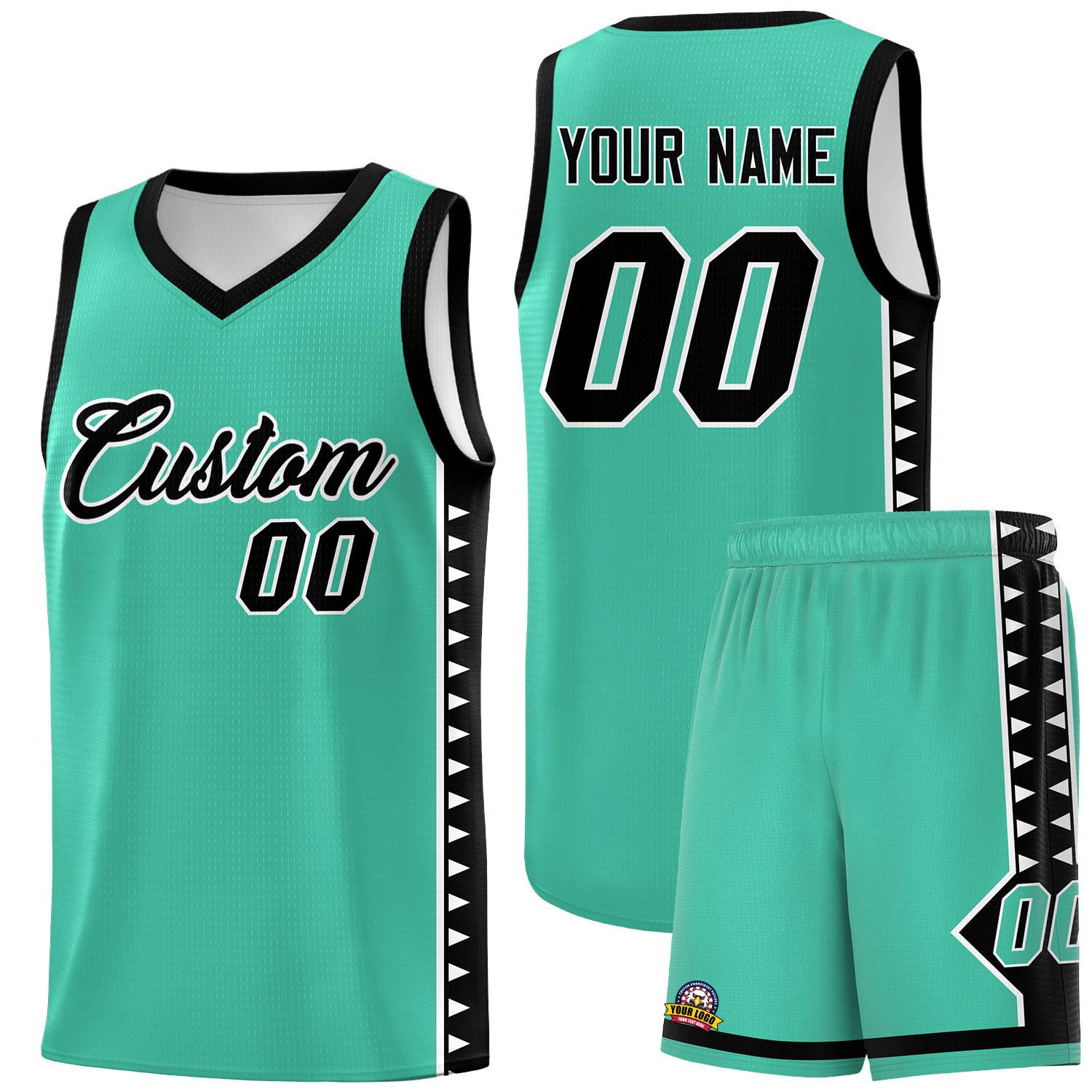 Custom Bright Green Black Basketball Kits With Side Zigzag Pattern