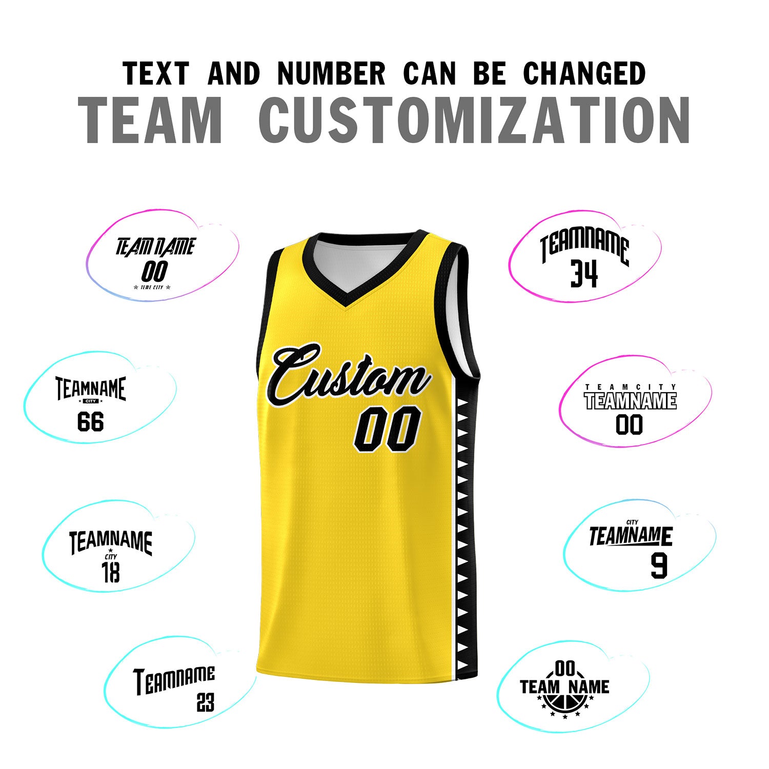 Custom Gold Black Basketball Kits With Side Zigzag Pattern