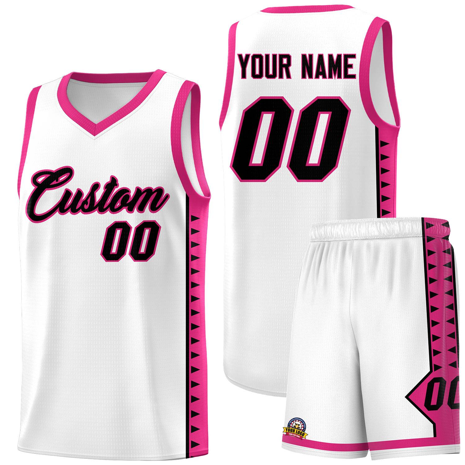 Custom White Rose Red Basketball Kits With Side Zigzag Pattern