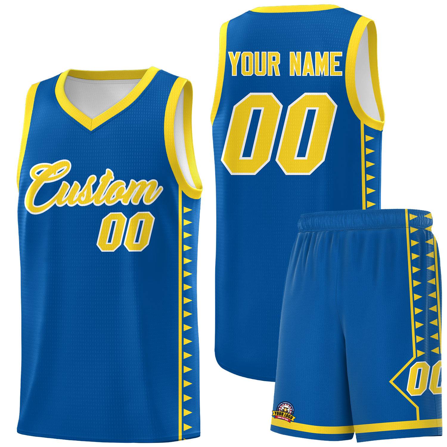 Custom Royal Gold Basketball Kits With Side Zigzag Pattern