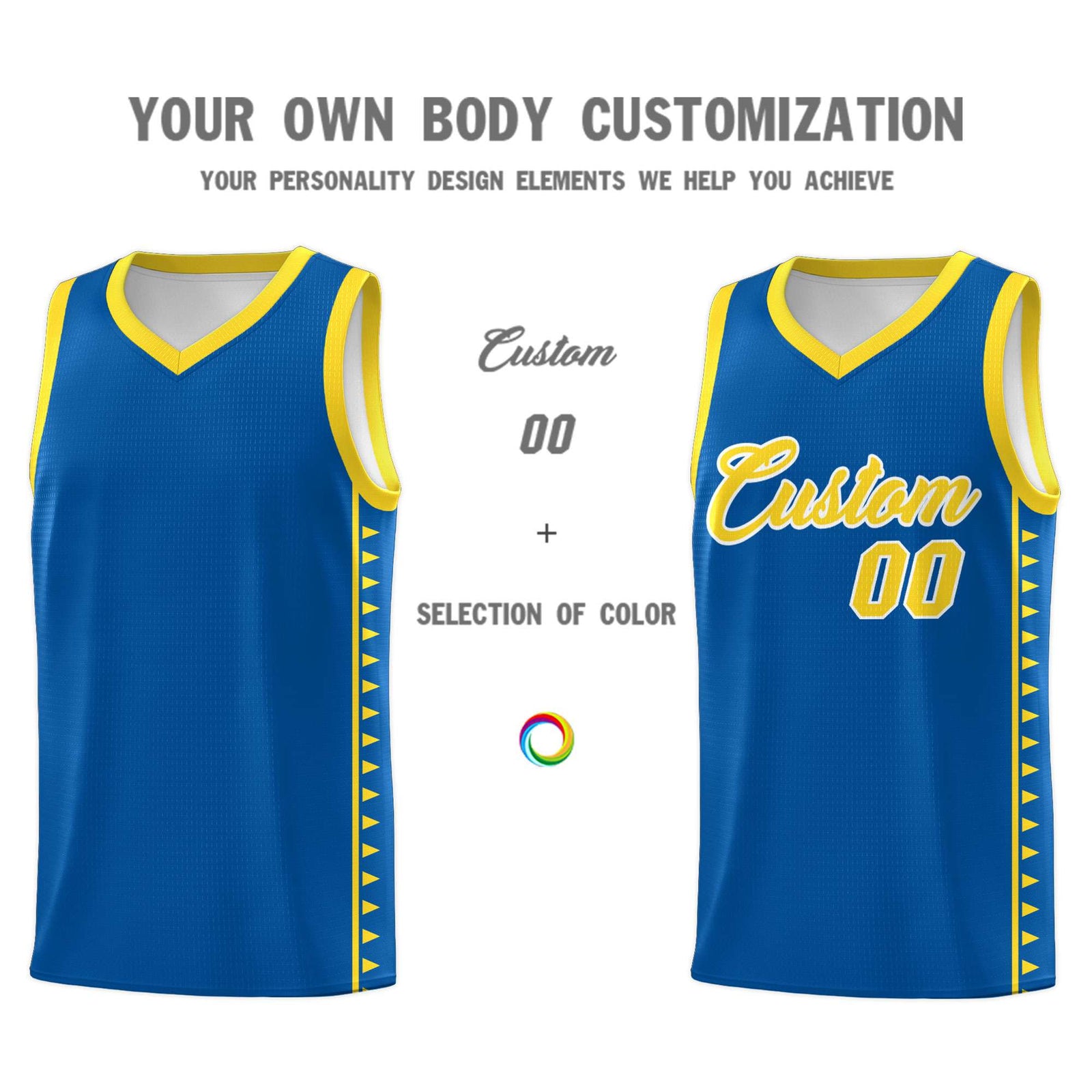 Custom Royal Gold Basketball Kits With Side Zigzag Pattern