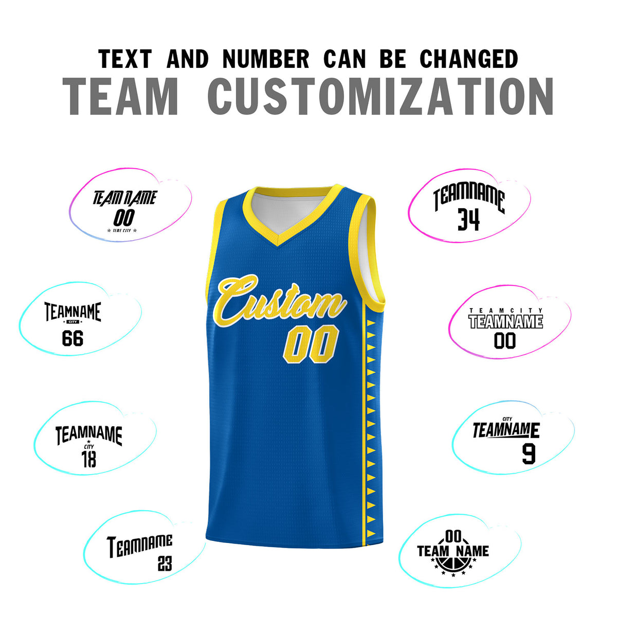 Custom Royal Gold Basketball Kits With Side Zigzag Pattern