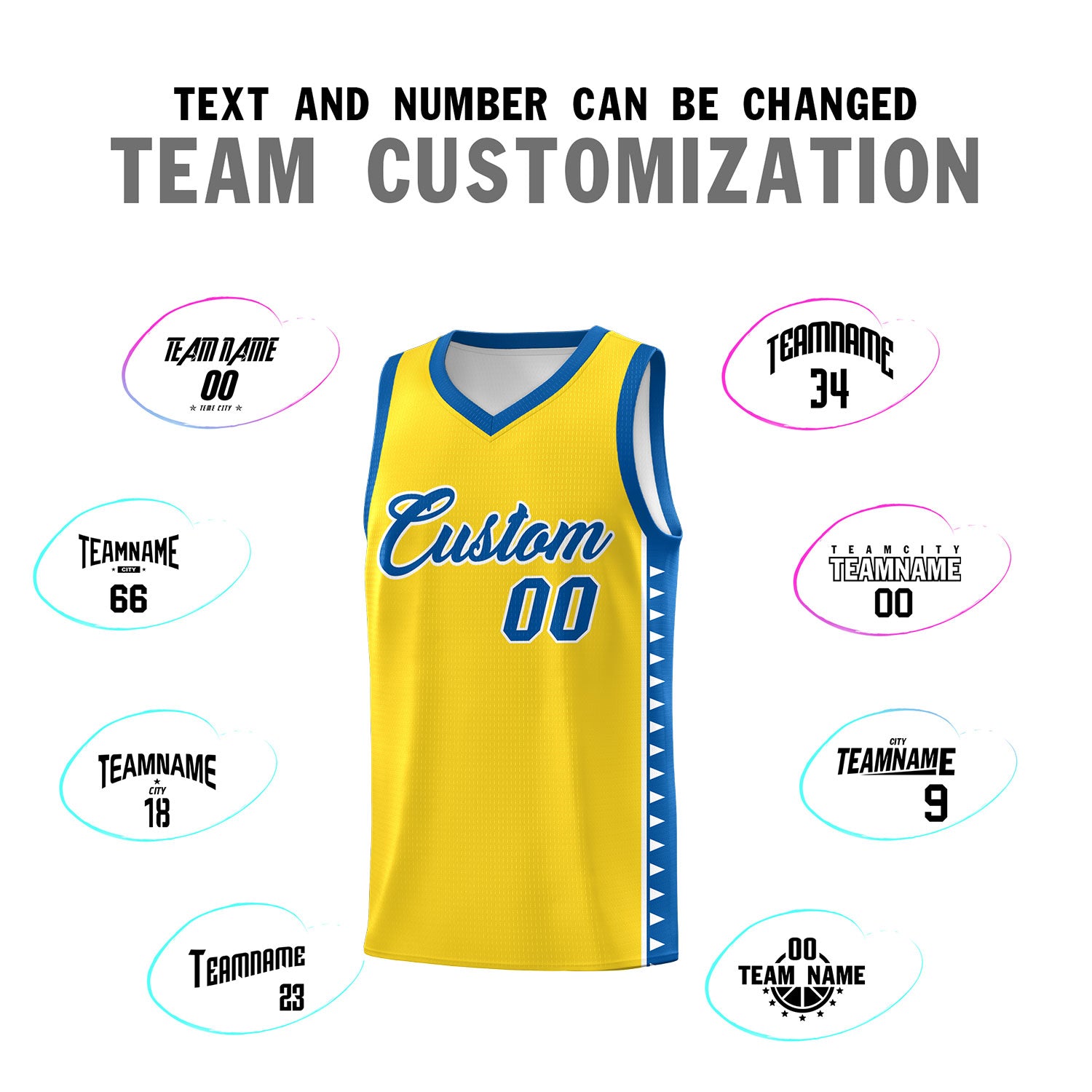 Custom Gold Royal Basketball Kits With Side Zigzag Pattern